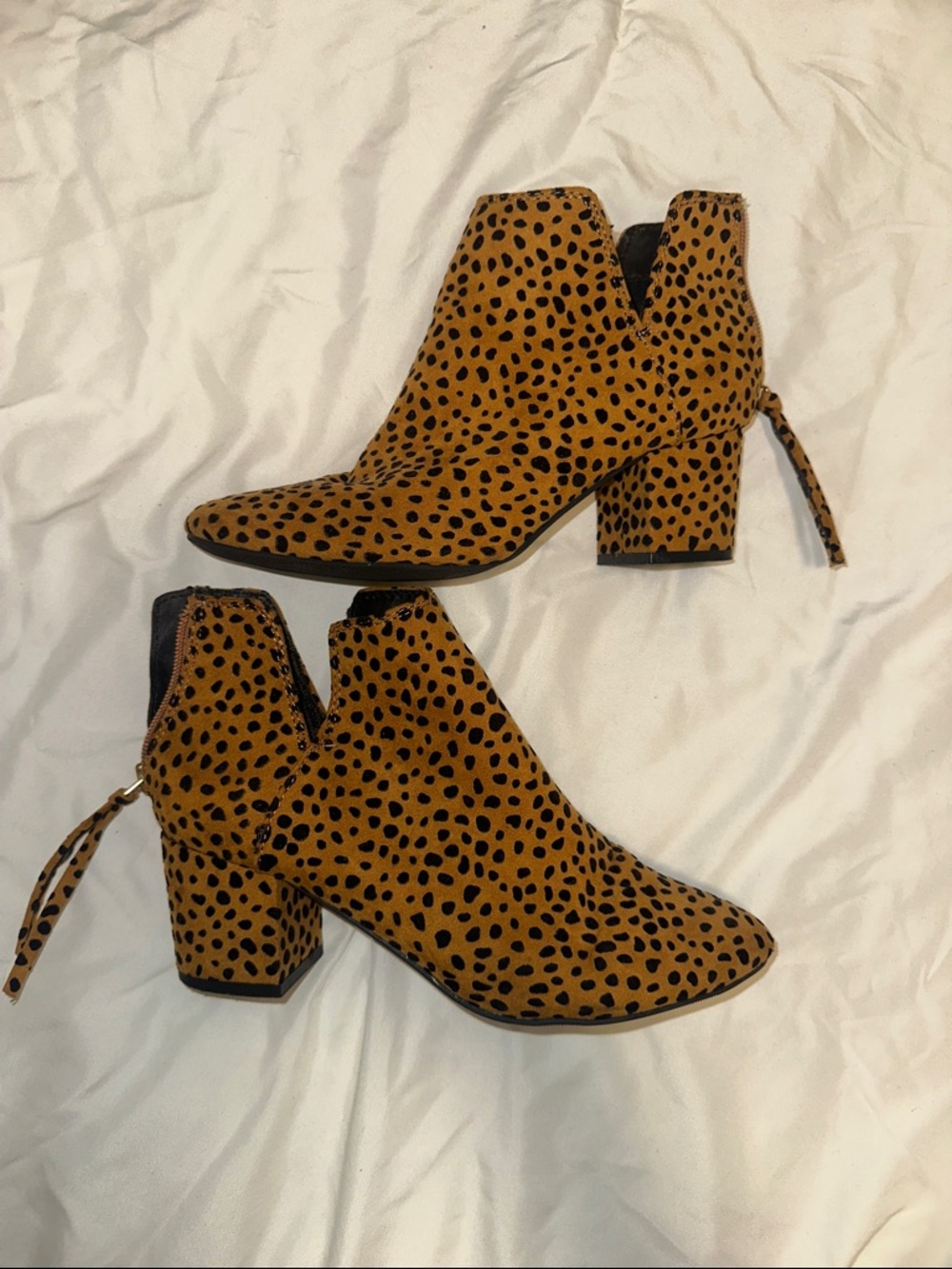 Qupid Tan & Black Spotted Ankle Booties